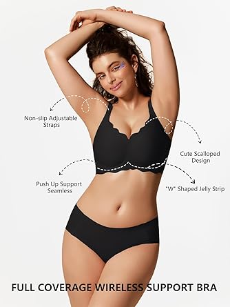 COCOMARTS Jelly Bras for Women No Underwire Scalloped Push Up Wireless Bralettes Seamless Soft Comfort Everyday Tshirt Bra